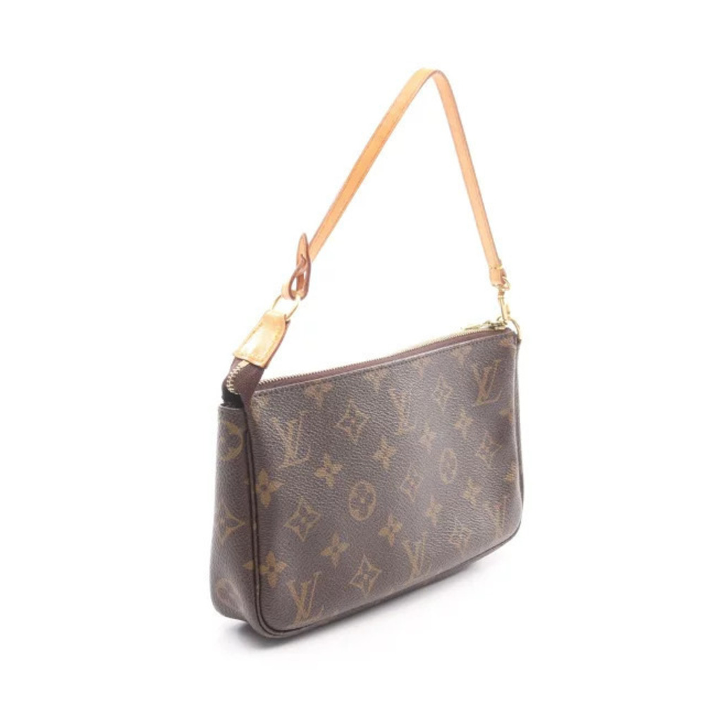 Louis Vuitton Brown Pochette Handbag Accessoires Monogram Leather Canvas Brown